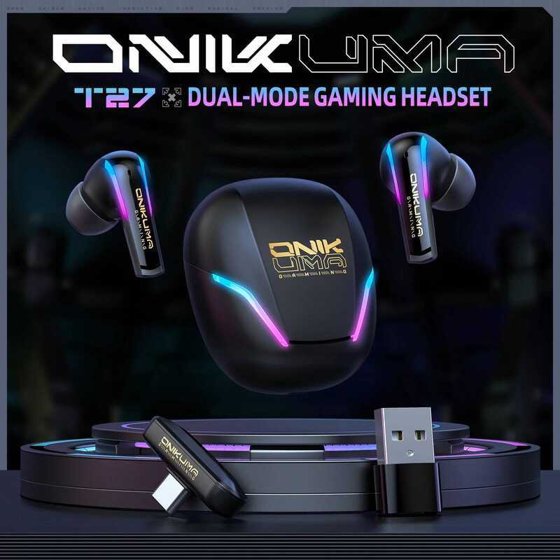 ONIKUMA T27 ไร้สาย 2.4G Dl-Mode Cool RGB หูฟังพร้อมการโทรความละเอียดสูง Qlity Latency ต่ําสําหรับเล่