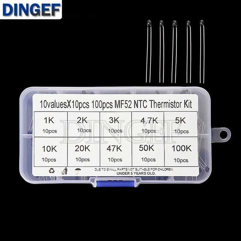 NTC ชุดตัวต้านทานความร้อน Thermistor 100 ชิ้น 10 ค่า*10 ชิ้น MF52 NTC-MF52AT 1K 2K 3K 4.7K 5K 10K 20