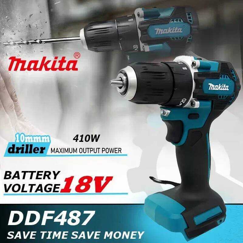 Makita ไขควงไร้สาย Original DDF487 สว่านไขควงไฟฟ้าแบบไม่มีแปรง เครื่องมือไฟฟ้าแบบชาร์จได้ 18V