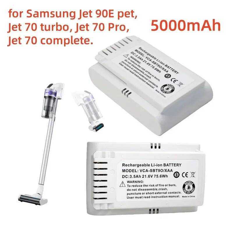 5000mAh แบตเตอรี่เก็บฝุ่น สำหรับ samsung VS15T7032P4 VCA-SBT90E, VS15R8542S1, Jet90E pet, Jet70 turb