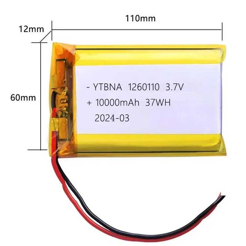 3.7V แบตเตอรี่ลิเธียมโพลิเมอร์ 10000mAh 1260110 สำหรับพาวเวอร์แบงค์ DIY GPS ความจุขนาดใหญ่จริง แบตเต