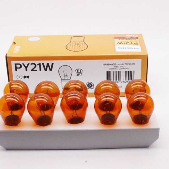 Philips ของแท้ด้านหน้าด้านหลังไฟเลี้ยวหลอดไฟลวดเดี่ยว Beveled Amber 12496 12V PY21W ไฟเลี้ยว