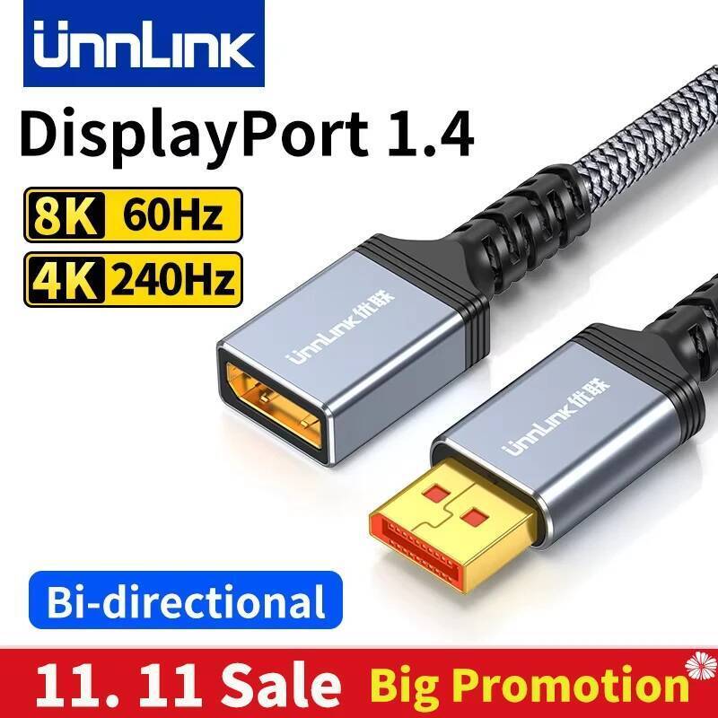 Unnlink Monitor DisplayPort Extension Cable Male to Female DP 1.4 Extender 8K 60Hz, 4K 240Hz/165Hz/1
