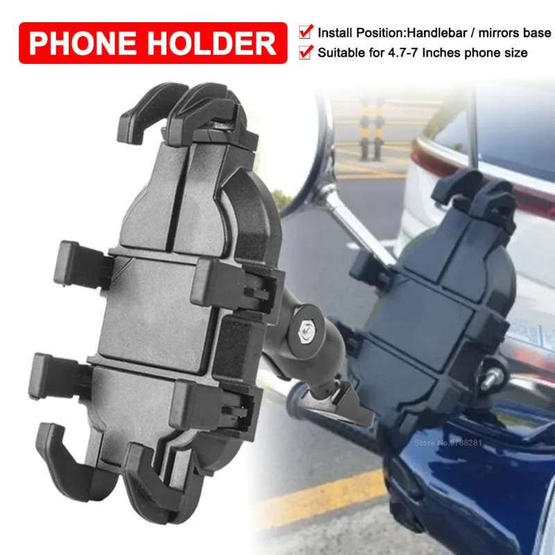 Motorcycle Scooter Electric Bike Handlebar Mirror Phones Holder Antidrop 4.7-7 Inches Mobile Phone