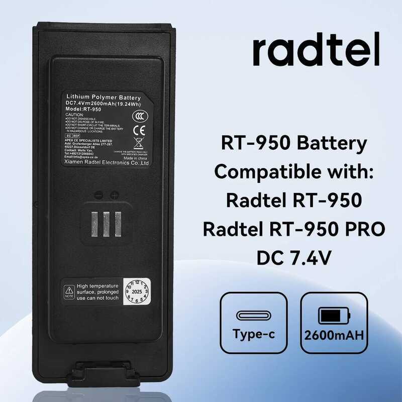 Radtel แบตเตอรี่ลิเธียมไอออนสำหรับวิทยุสื่อสาร RT-950 RT-950Pro ขนาด 2600mAh