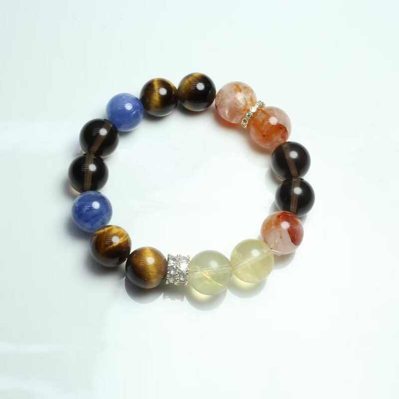 สร้อยข้อมือคริสตัล Kyanite และ Tiger Eye Stone สำหรับผู้หญิง กาวดอกไม้และหินIce Shining Stone แฟชั่น