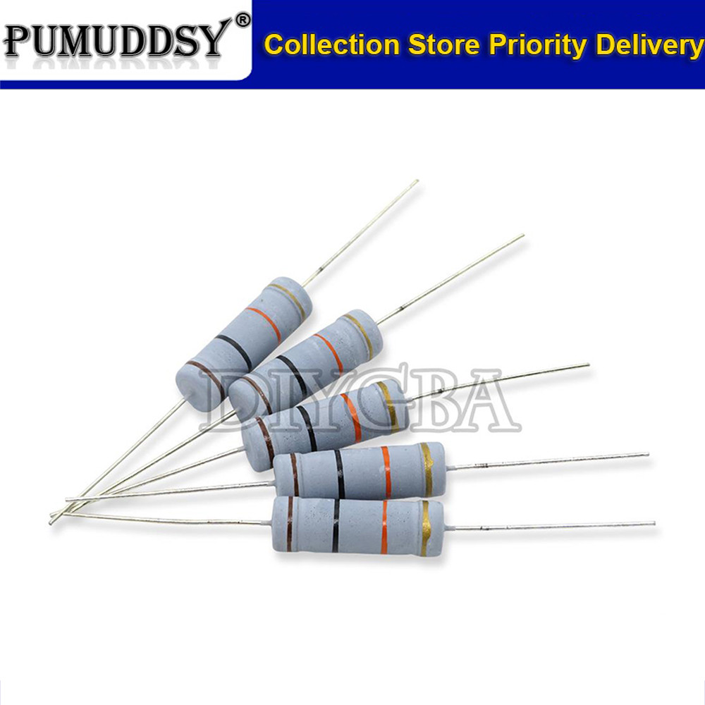 10pcs 5W Carbon Film resistor 5% 1R ~ 1M 2.2R 10R 22R 47R 51R 100R 150R 470R 1K 4.7K 10K 47K 1 2.2 1