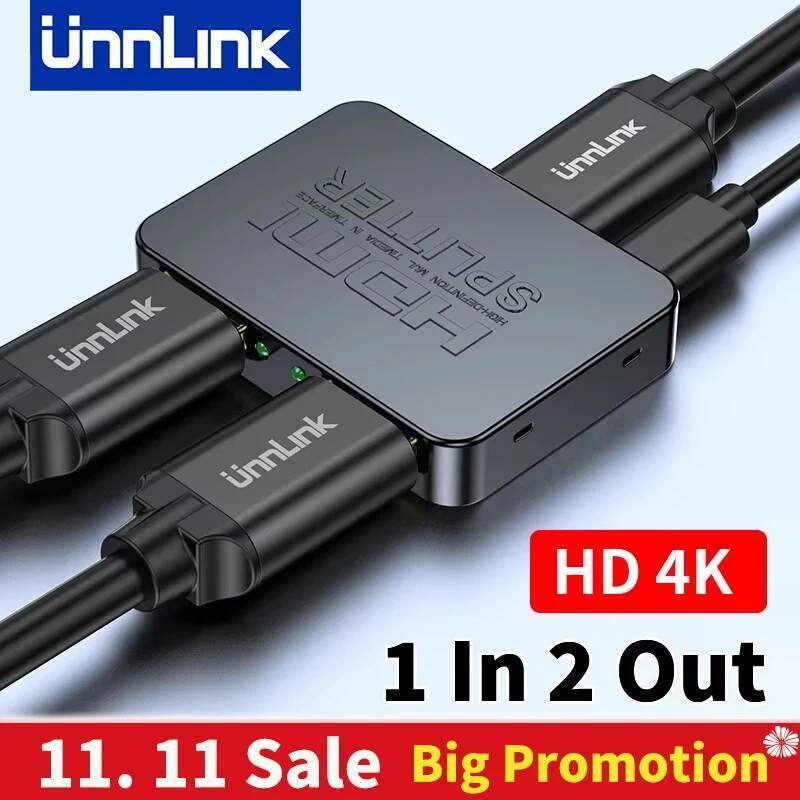 Unnlink Video HDMI Splitter 1 In 2 Out 4K 30Hz สําหรับ TV Store 1 คอมพิวเตอร์แชร์ 2 จอภาพทีวีโปรเจคเ