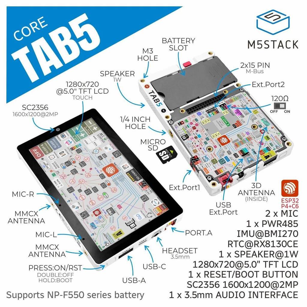 โปรโมชั่นจํากัดเวลา M5Stack Official Tab5 IoT Controller/Development Kit (ESP32-P4) -แบตเตอรี่ไม่มี