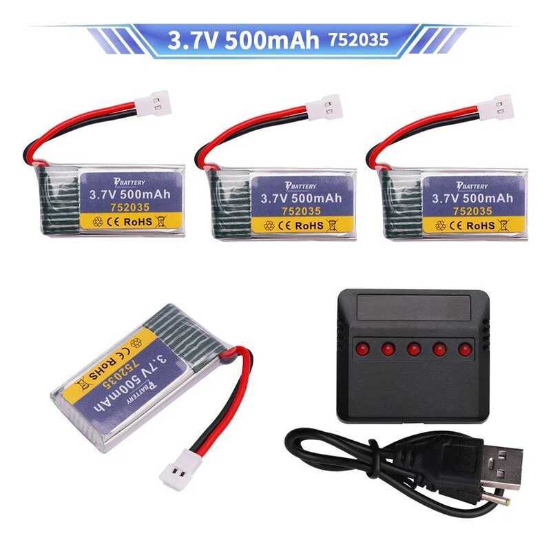 500mAh 1S 752035 ลิโพพร้อมที่ชาร์จสำหรับ H107 H31 KY101 E33C E33 อะไหล่เฮลิคอปเตอร์โดรน RC แบตเตอรี่