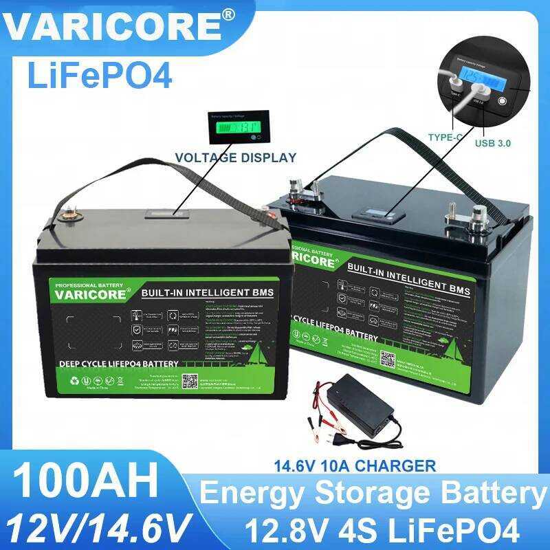 VariCore แบตเตอรี่ 12.8V 100AH LiFePO4 แบตเตอรี่ลิเธียมไอออนฟอสเฟต 12V 6000 รอบสำหรับรถกอล์ฟ ไฟแช็ก
