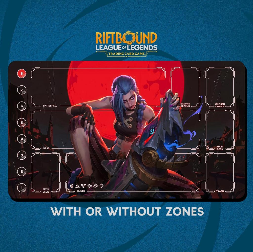 Unleashed Jinx Arcane Playmat Stitching Edges - การ์ดเกม Riftbound Trading - 24" x 14" นิ้ว 600 x 350 มม. -