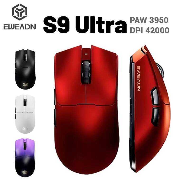 EWEADN เมาส์เกมมิ่งไร้สาย S9 Ultra โหมดสามแบบ 8K โพลลิ่งคู่ PAW3950 42000DPI ตั้งโปรแกรมได้สำหรับ FP
