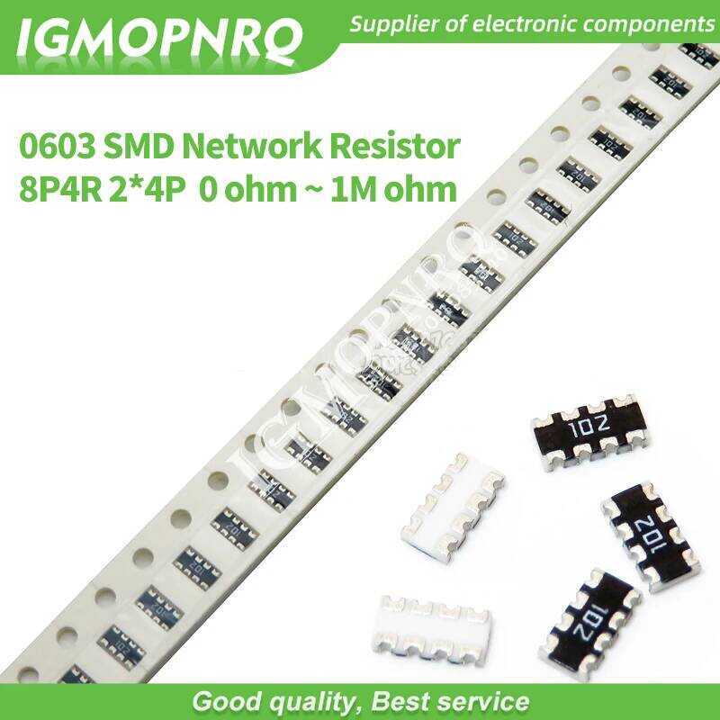 ชิ้น 100 0603 2*4 8P4R 2*4P 5% ตัวต้านทานเครือข่าย SMD แบบอาร์เรย์ 0 โอห์ม ~ 910K 2K 2.2K 4.7K 10K 2