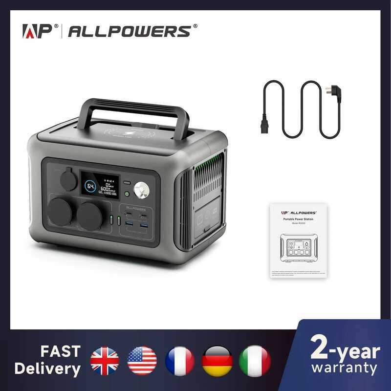 ALLPOWERS สถานีไฟฟ้าพกพา R600, แบตเตอรี่ LiFeP04 299Wh พร้อมช่องจ่ายไฟ AC ขนาด 600W 1200W สำหรับการต