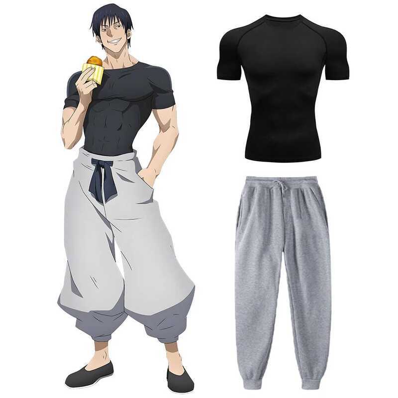 Toji ชุดเสื้อคอมเพรสชั่น จากอนิเมะ Jujutsu Kaisen ชุดลำลองสำหรับผู้ชาย เสื้อยืดออกกำลังกายแห้งเร็ว+ก