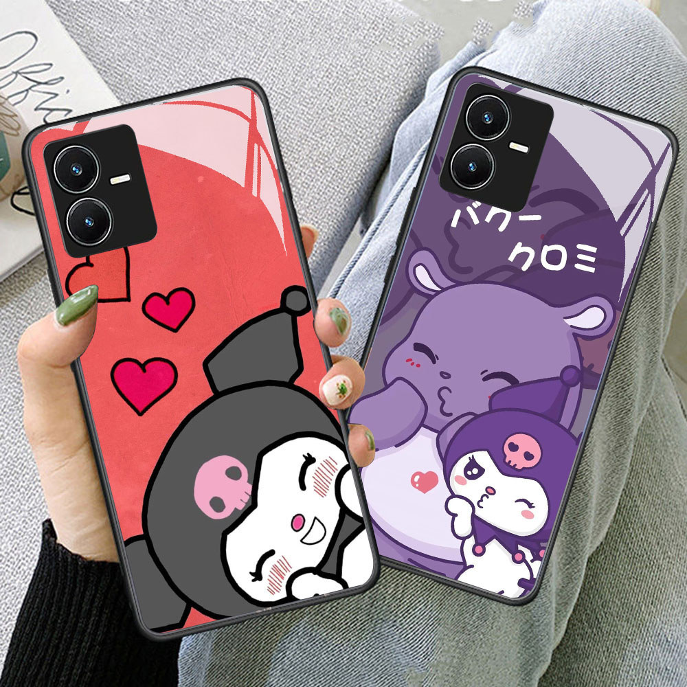TS-68 Kuromi Baku HD Glass Casing สําหรับ VIVO Y22 Y35 Y75 Y28 Y22S V25 Y55 iQOO Z6