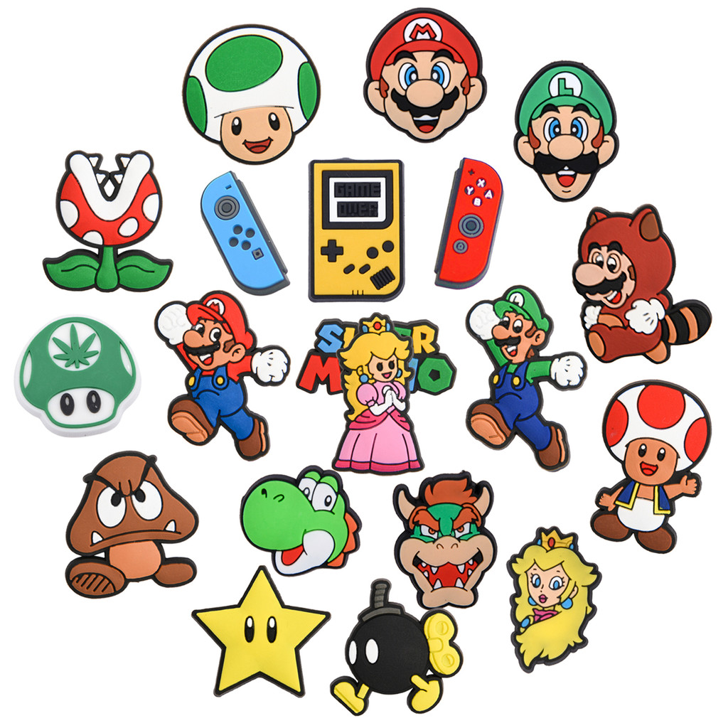 Super Mario Full ตัวอักษร PVC รองเท้าดอกไม้ Mario Luigi Princess Yoshi Cooper Venom เห็ด Chinobio เก