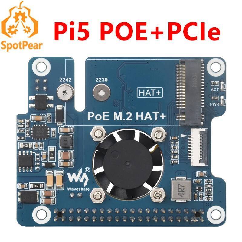 Raspberry Pi 5 POE + PCIe ถึง M.2 NVMe SSD Board HAT+ Pi5 2242/2230 Power over Ethernet