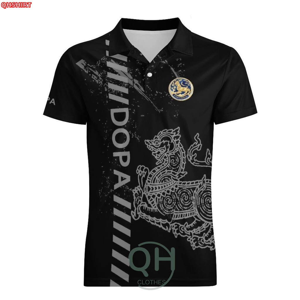 เสื้อโปโล พิมพ์ลาย ทรงผู้ชาย สีดำใหม่ ทรงผู้หญิง เสื้อพิมพ์ลายกรมการปกครอง ﻿N81