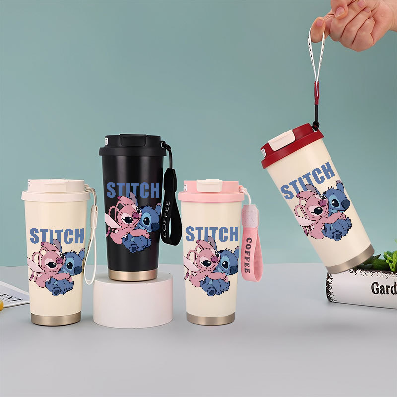 TERMOS Disney Stitch Angel Ohana Tumbler กาแฟถ้วยสแตนเลส 500 ML แก้วสูญญากาศ Thermos ถ้วยกาแฟ CUPLXS
