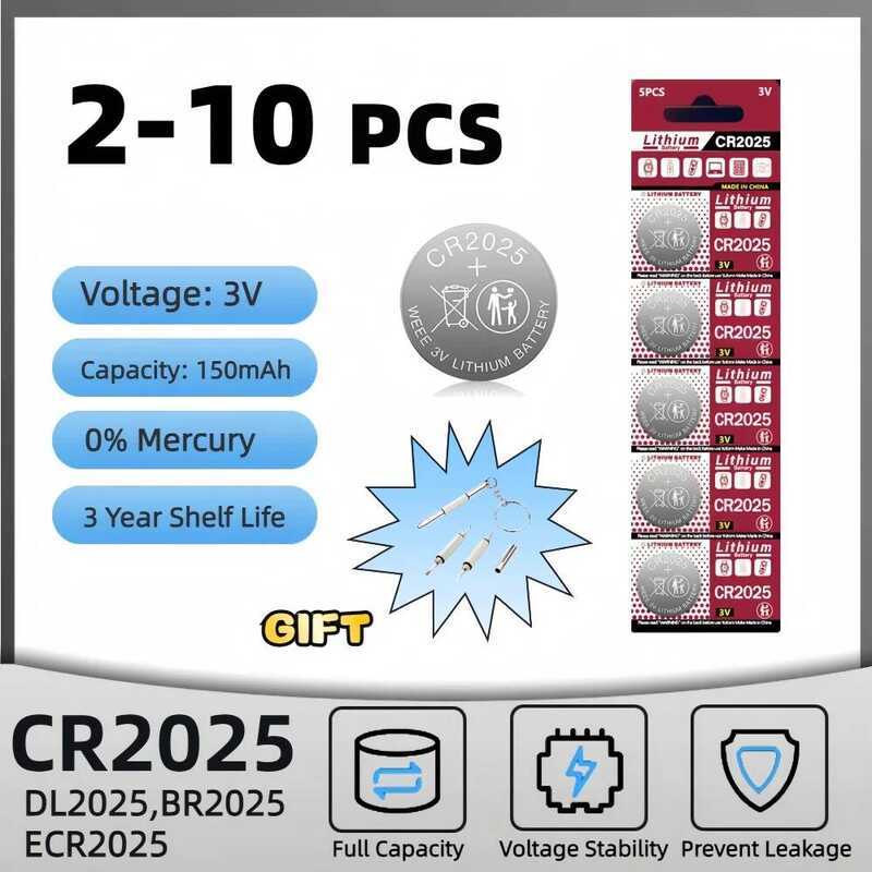 CR2025 2-10PCS เซลล์ความจุสูง CR 2025 แบตเตอรี่ลิเธียม 3V KCR2025 สำหรับรีโมทรถยนต์ นาฬิกา เซลล์แบบป