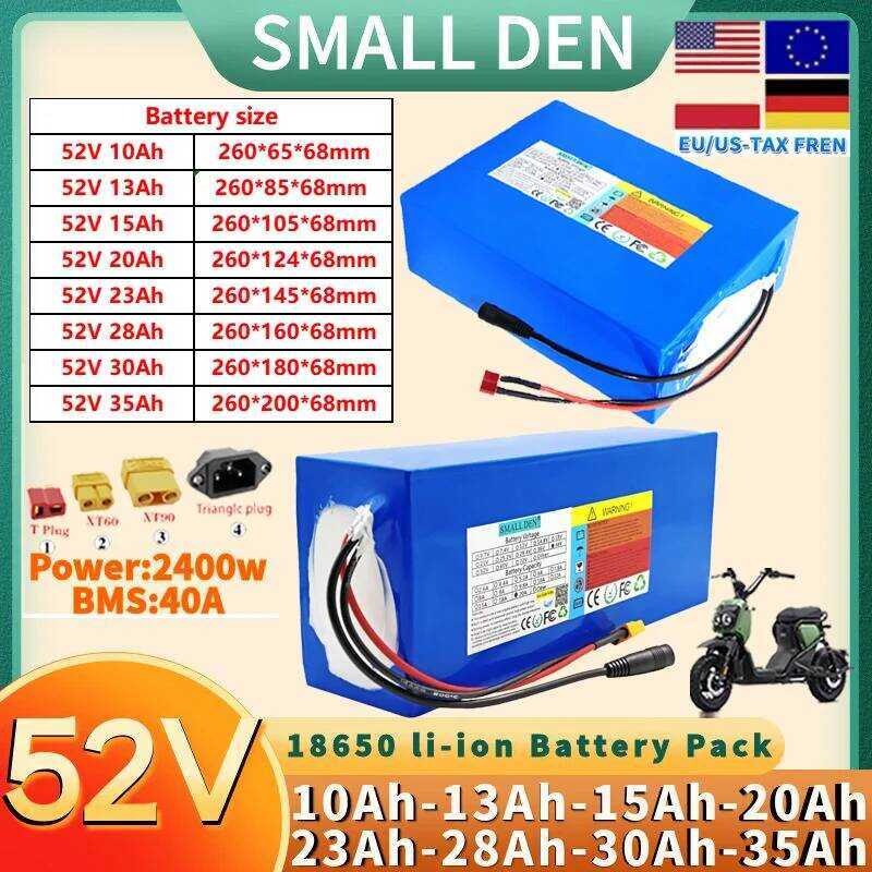 18650 แบตเตอรี่ลิเธียม 52V 10Ah 13Ah 15Ah 20Ah 23Ah 28Ah 30Ah 35Ah 1500W พร้อม BMS 30A สำหรับสกู๊ตเต