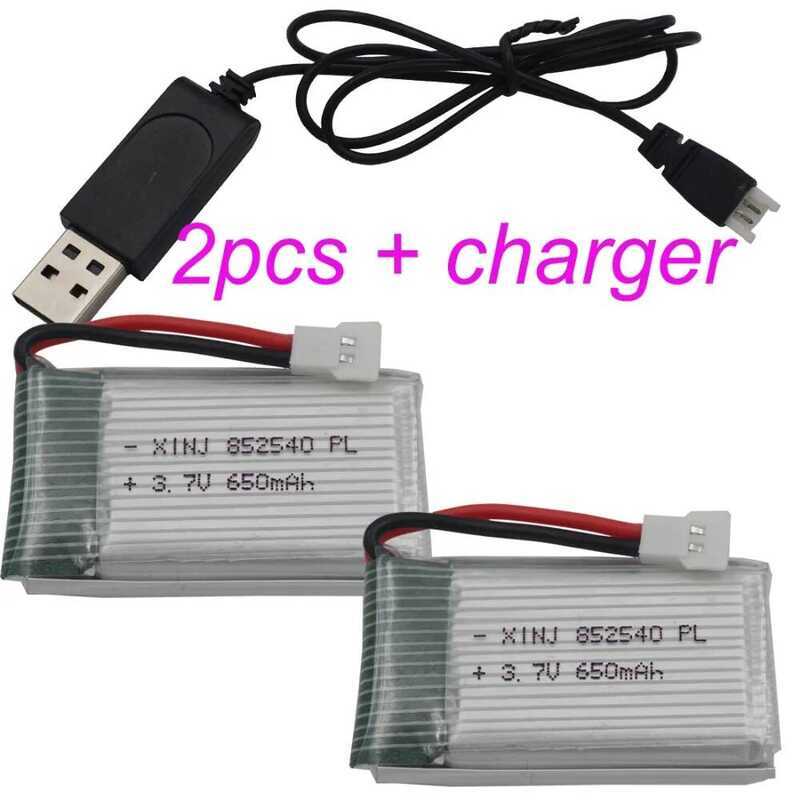 + ที่ชาร์จ 2 ชิ้น 3.7V 650mAh 25C แบตเตอรี่ลิเธียมแบบชาร์จได้ 852540 สำหรับโดรน Huun W609-9 W609-10