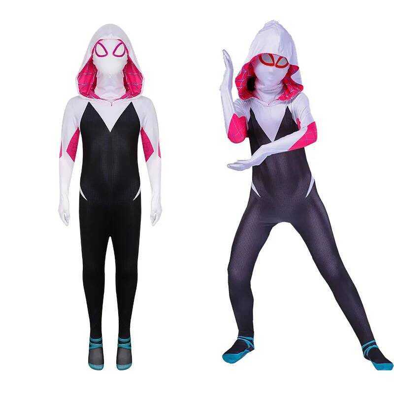 C Gwen Stacy Cosplay Suit Costumes For Adult Girls Halloween Zentai 3D Spider Gwen With Jumpsuit