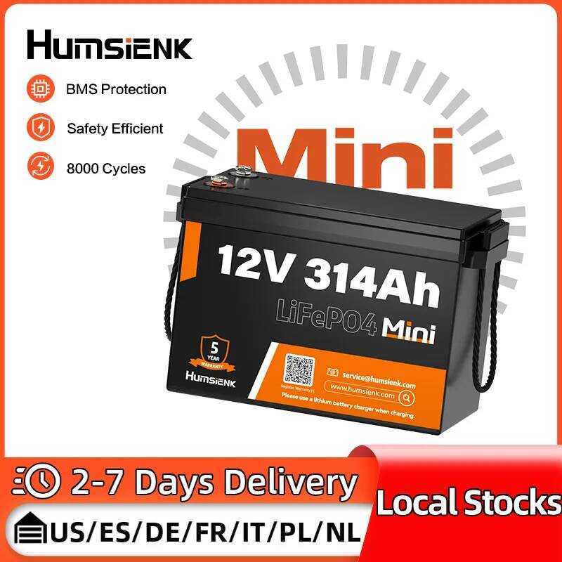 Humsienk แบตเตอรี่ลิเธียม 12V 314Ah LiFePO4 เซลล์ A+ 100A BMS สำหรับรถบ้าน เรือยอชท์ รถแคมป์ปิ้ง ระบ