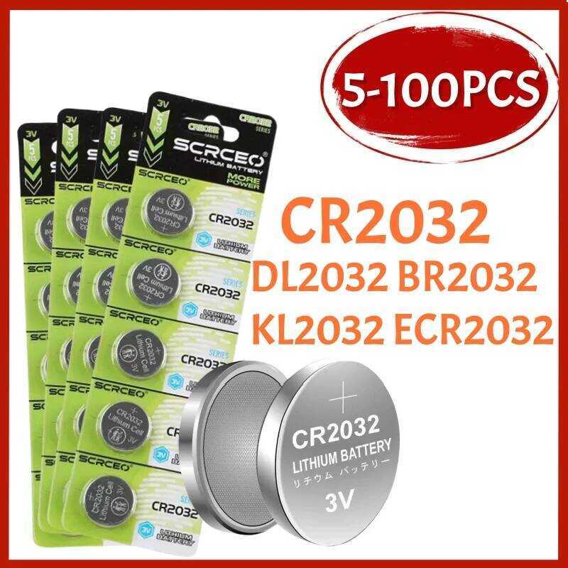 CR2032 แบตเตอรี่เซลล์เหรียญ 5-100 ชิ้น CR 2032 DL2032 BR2032 KL2032 ECR2032 3V 210mAh แบตเตอรี่ลิเธี