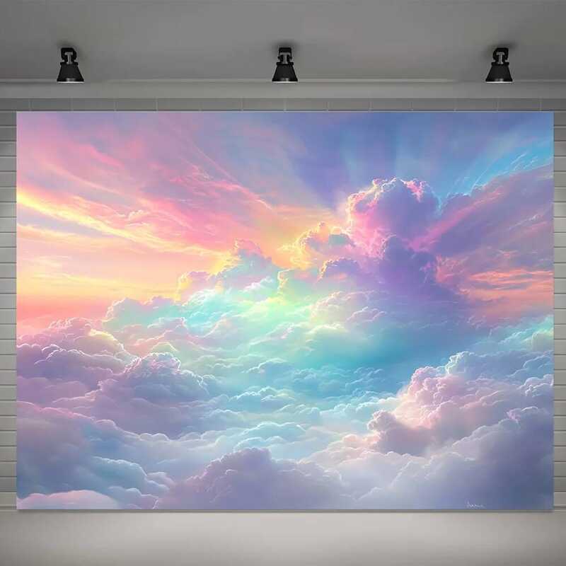 [ฉากหลัง 1 ชิ้น] แบนเนอร์ฉากหลังถ่ายภาพ Dreamy Clouds โพลีเอสเตอร์ทนทานพร็อพสตูดิโออเนกประสงค์ Ge