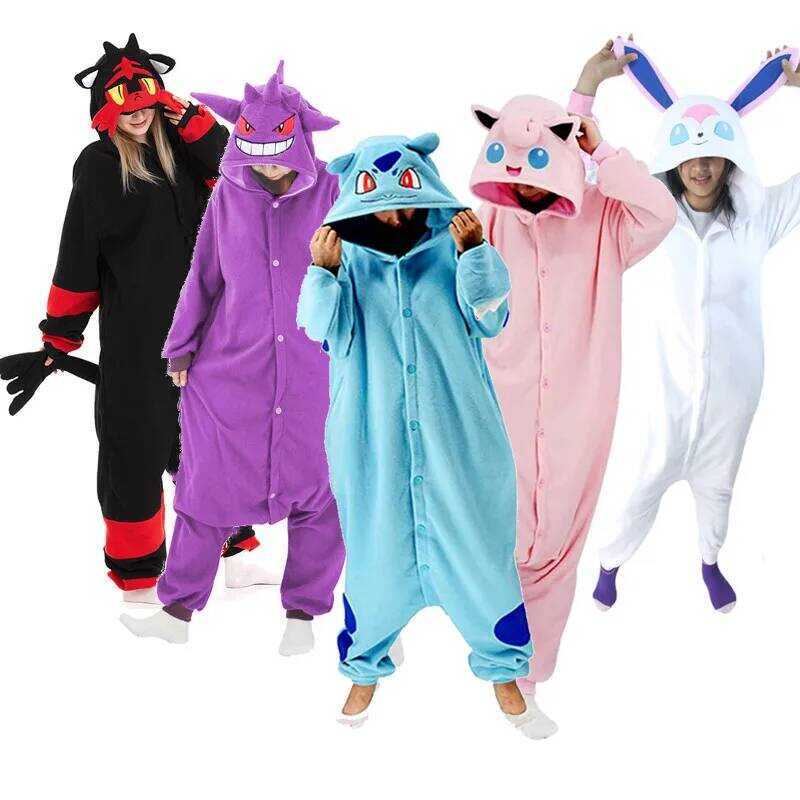 C TAKARA TOMY Kigurumi Onesie Snorlax Eevee Squirtle Gengar Pijama Cosplay Costume Halloween Adult