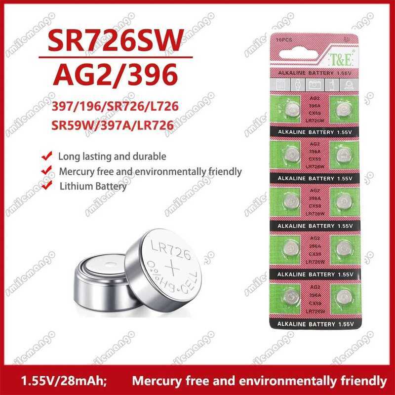 ชิ้น 40-200 AG2 1.5V G2 396A LR726 SR726W GP397 1164SO SR59W SR726 แบตเตอรี่กระดุมสำหรับนาฬิกา ของเล