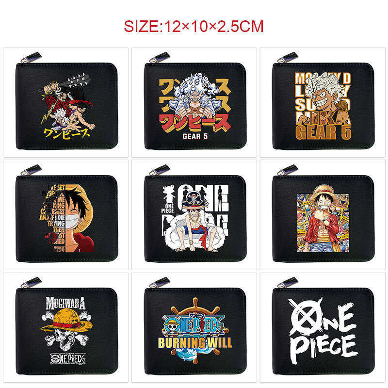 One Piece Anime Merchandise Zipper P Wallet One Piece Luffy พิมพ์กระเป๋าใส่เหรียญครึ่งพับสั้นผู้ถือบ