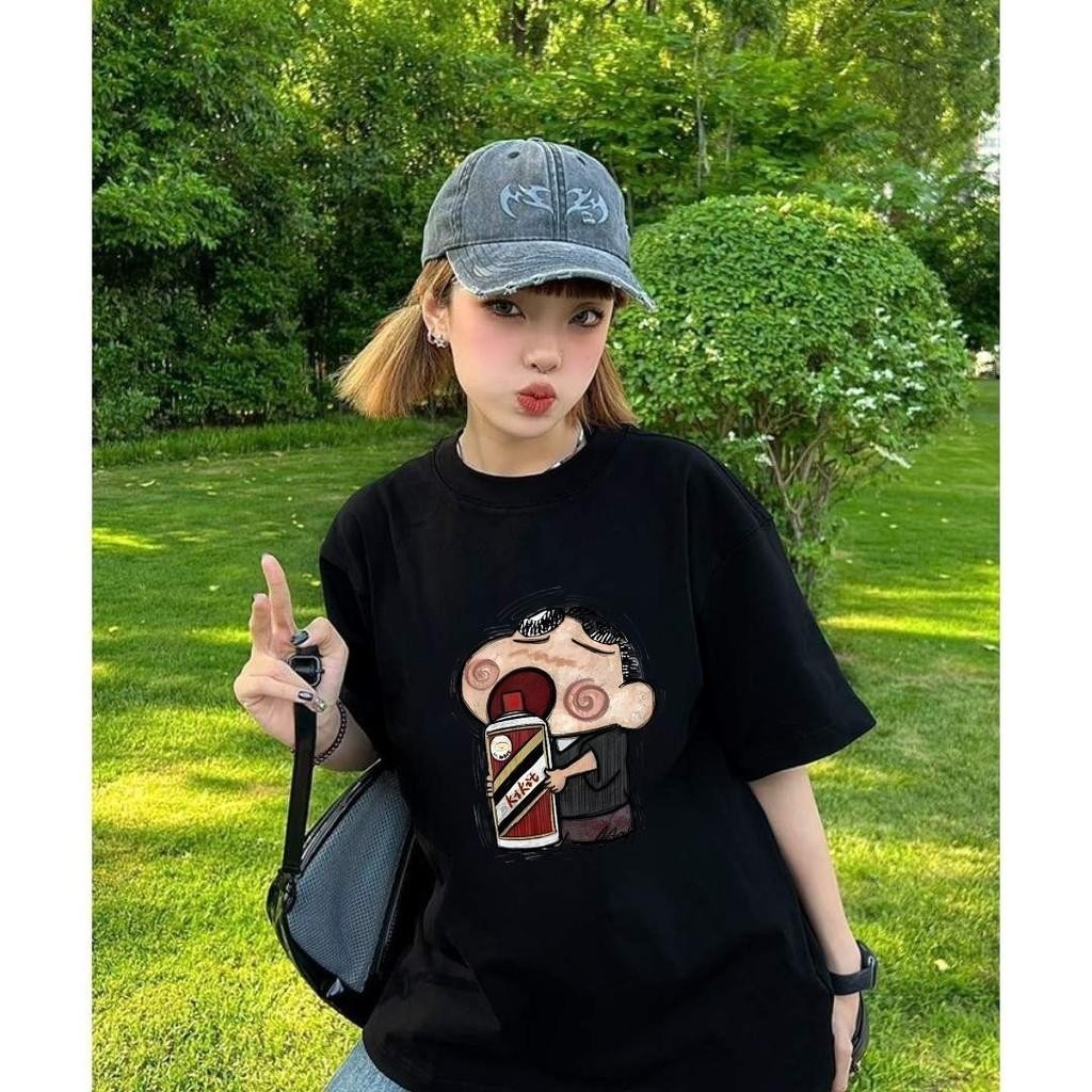 yout-trend พร้อมส่ง ผู้หญิง เสื้อยืด oversize สไตล์เกาหลี ผ้าฝ้ายแท้ใส่สบาย ไม่แตกเมื่อซัก Moutai x