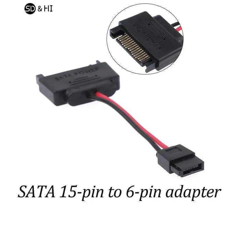 ชิ้น 1 อะแดปเตอร์ไฟฟ้าแบบบาง 15 พินชายไปยัง SATA 6 พินหญิง สายเคเบิลไดรฟ์ออปติคอลแล็ปท็อป 20awg
