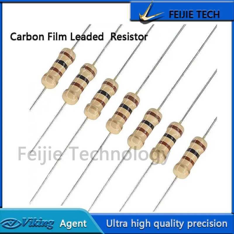 ตัวต้านทานฟิล์มคาร์บอน 100ชิ้น/ล็อต 1/4W 5% 0.25W 0R-22M 0 10 100 120 150 220 270 330 470 1K 2.2K 4.