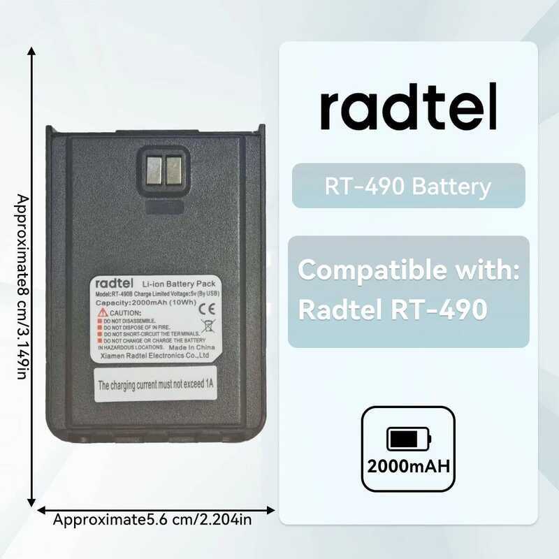 ۞ Walkie Talkie แบตเตอรี่ Li-Ion 2000Mah สําหรับ Radtel Rt-490 Two Way Ham วิทยุ
