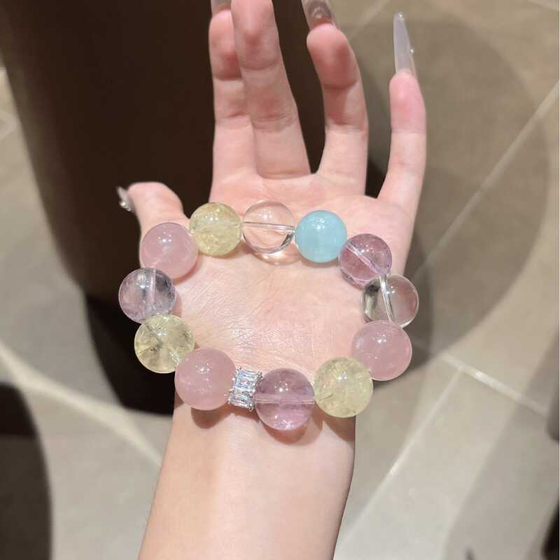 Farmer Natural Aquamarine Citrine Amethyst Pink Crystal White Acetomine Duobao Bracelet