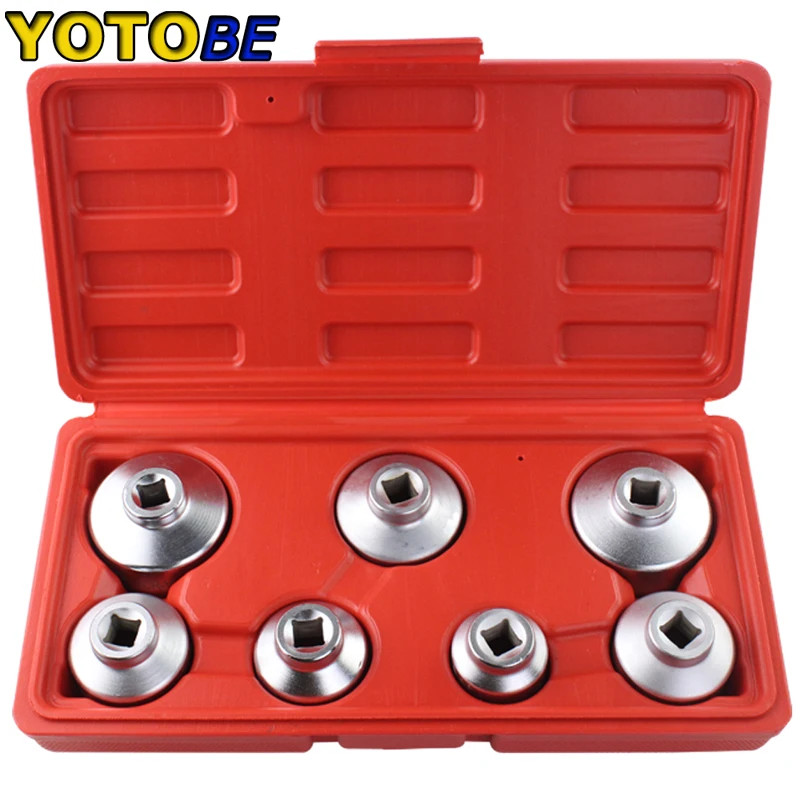 7pcs 3/8'' Oil Filter Cap Wrench Socket Set Tool Kit 24mm 27mm 29mm 30mm 32mm 36mm 38mm Replacement