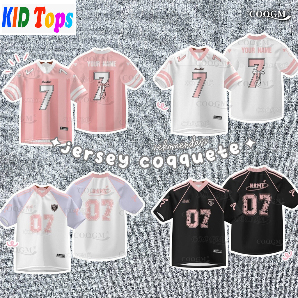โคโคตต์ขนาดใหญ่สไตล์อเมริกัน สีชมพูกึ่งแขน สำหรับเด็กในฤดูร้อน แบบคอวี เสื้อกีฬา