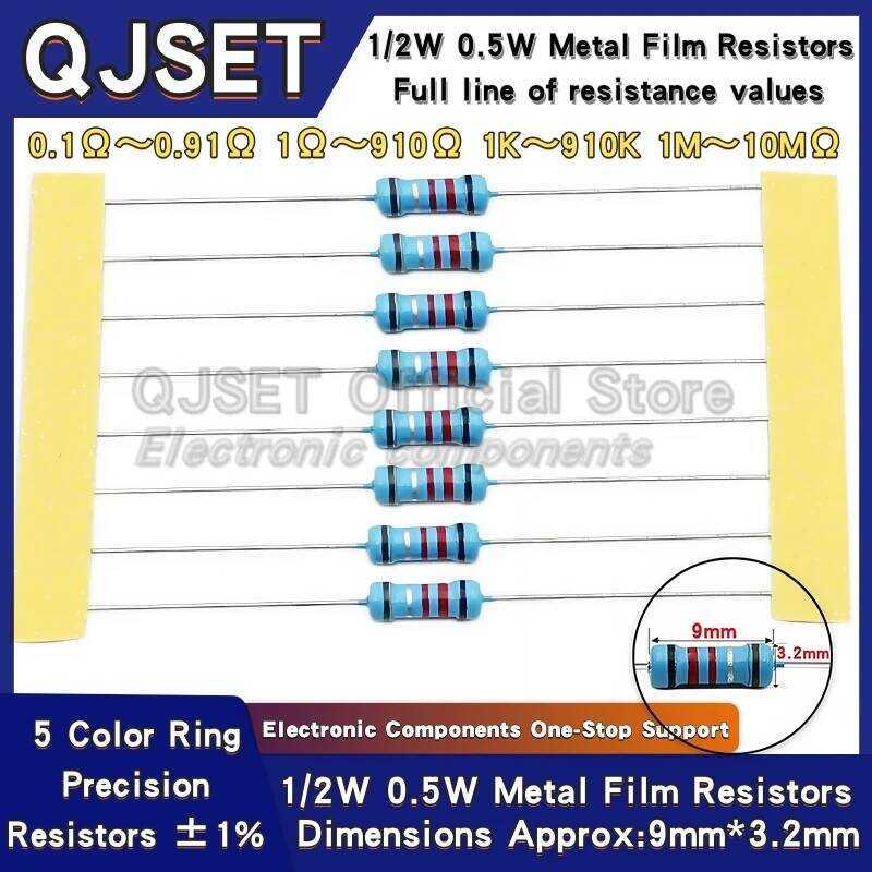 ตัวต้านทานฟิล์มโลหะ 50ชิ้น 1/2W 1% 0.5W 10R 15R 47 100 200 220 470 510 โอห์ม 1K 2.2K 4.7K 10K 47K 10