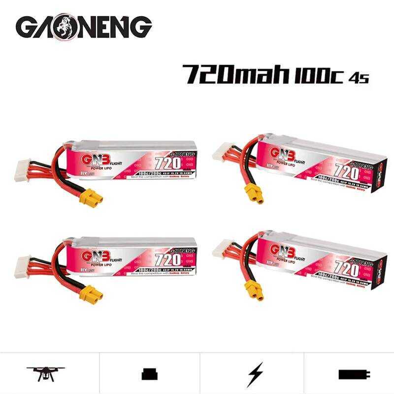 GAONENG แบตเตอรี่ GNB 720mAh 4S 15.2V HV Lipo ปลั๊ก XT30U-F 100C/200C สำหรับชุดเฟรม RC Tinywhoop FPV