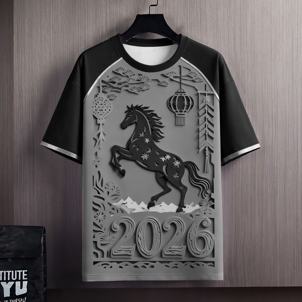 เสื้อสีดำพิมพ์เต็มตัว สำหรับทุกวัย ระบายอากาศดี ดูดซับเหงื่อ