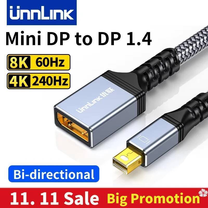 Unnlink Mini DP to DisplayPort Converter Bi-Directional 8K 60Hz 4K 240Hz/165Hz Mini DP to DP 1.4 อะแ
