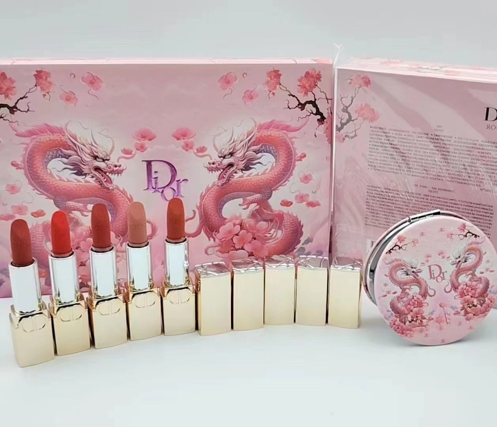 แฟชั่นพิเศษ/75 Peach Blossom Dragon Lipstick ตัวอย่างชุด 5 ชิ้น รุ่นหลอดทอง!บรรจุ 1.5g x 5 with Limi
