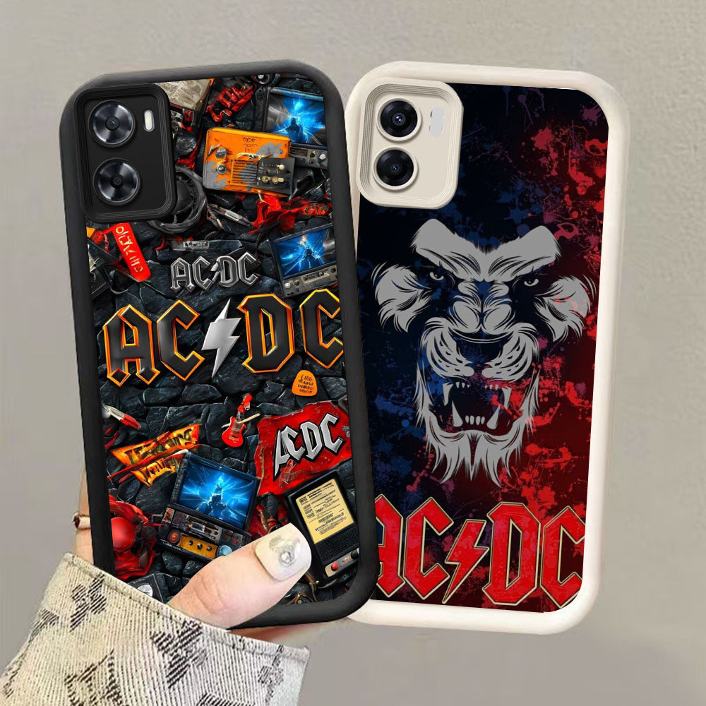 HK-1 ACDC Band ปลอกกันกระแทกสําหรับซิลิโคนสีดําและสีขาว OPPO Realme A76 A77s 9i C33 A96