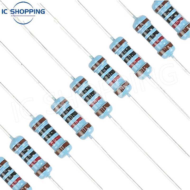 ชิ้น 100 0.5W 1/2W ตัวต้านทานไฟฟ้าแบบฟิล์มโลหะสีวงแหวน 0.1~1M 2 4.7 10R 47 100 220 360 470 1K 2.2K 1