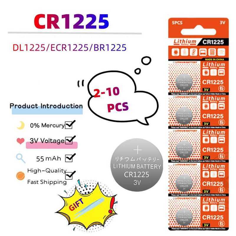 ชิ้น 2-10 แบตเตอรี่ลิเธียมแบบปุ่ม 3V CR1225 BR1225 LM1225 DL1225 CR 1225 ER1225GP แบตเตอรี่เซลล์แบบเ
